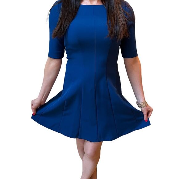 Cynthia Rowley Blue A-Line Elbow Sleeve Dress - Picture 11 of 16